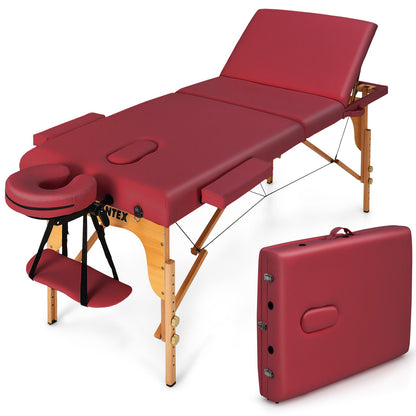 3 Fold Portable Adjustable Massage Table with Carry Case-Black