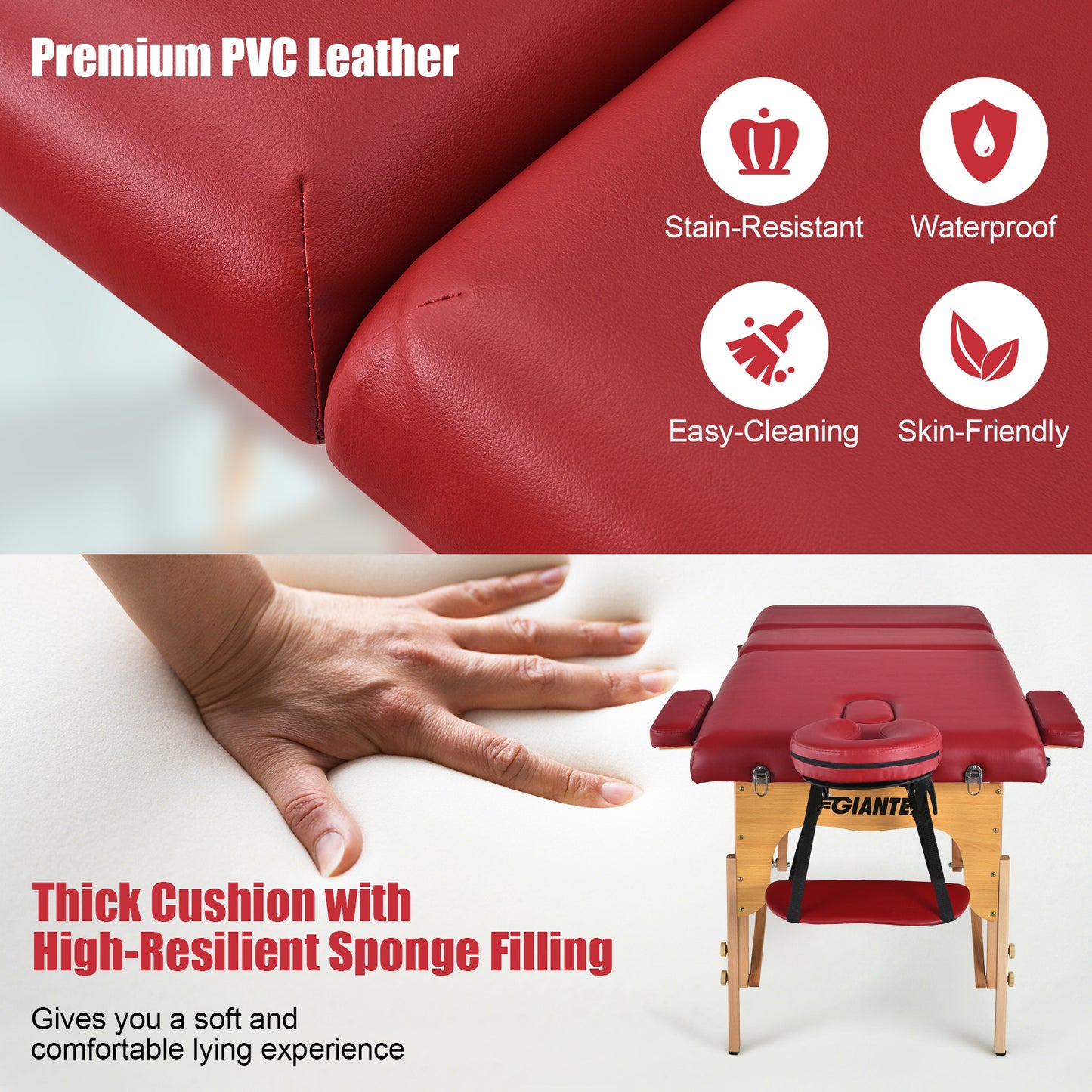 3 Fold Portable Adjustable Massage Table with Carry Case-Black