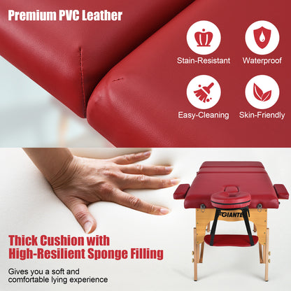 3 Fold Portable Adjustable Massage Table with Carry Case-Black