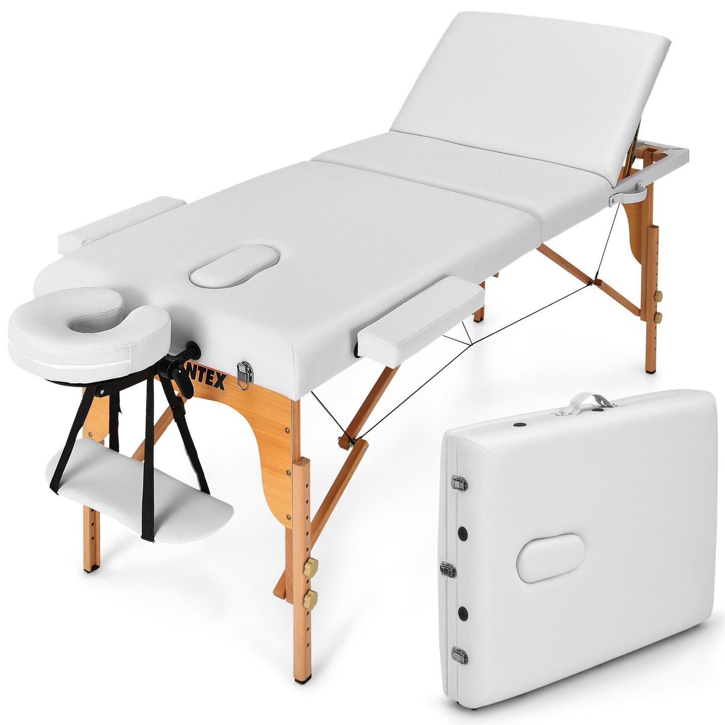 3 Fold Portable Adjustable Massage Table with Carry Case-Black