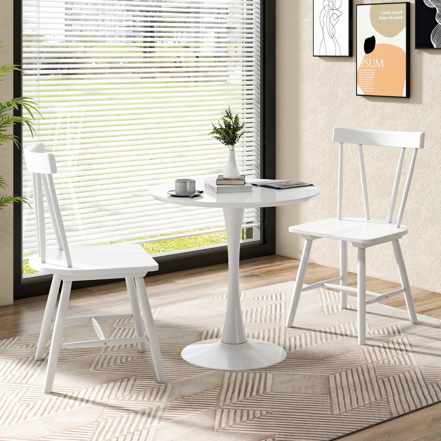 Windsor Style Armless Chairs with Solid Rubber Wood Frame-Black