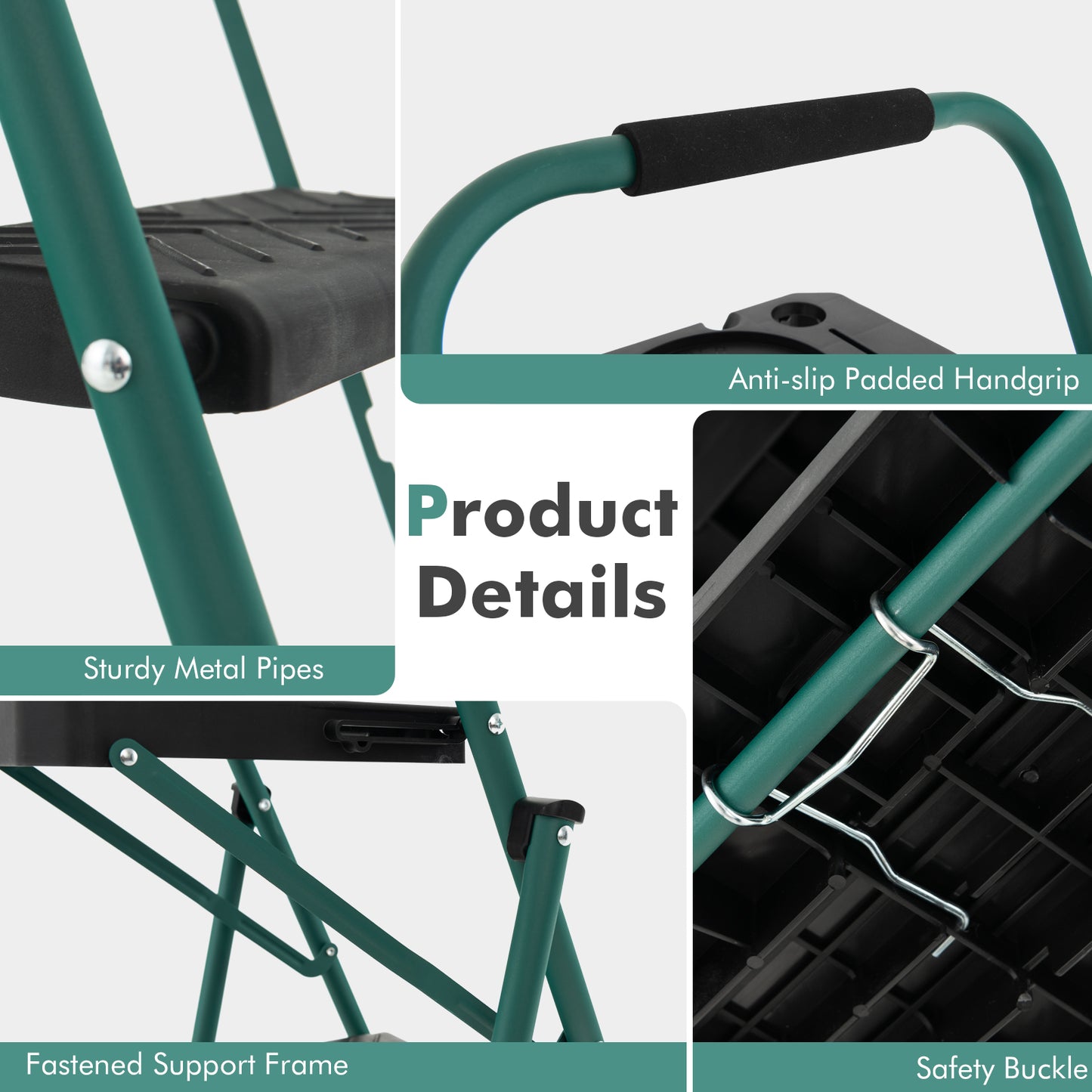 Folding 4-Step Ladder with Tool Tray Non-Slip Footpads and Pedals