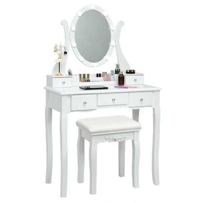10 Dimmable Lights Vanity Table Set with Lighted Mirror and Cushioned Stool-Black
