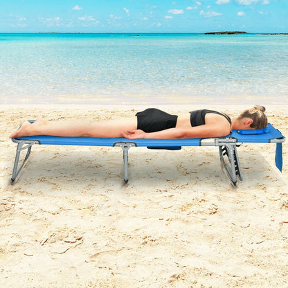 Folding Beach Lounge Chair with Pillow for Outdoor-Beige
