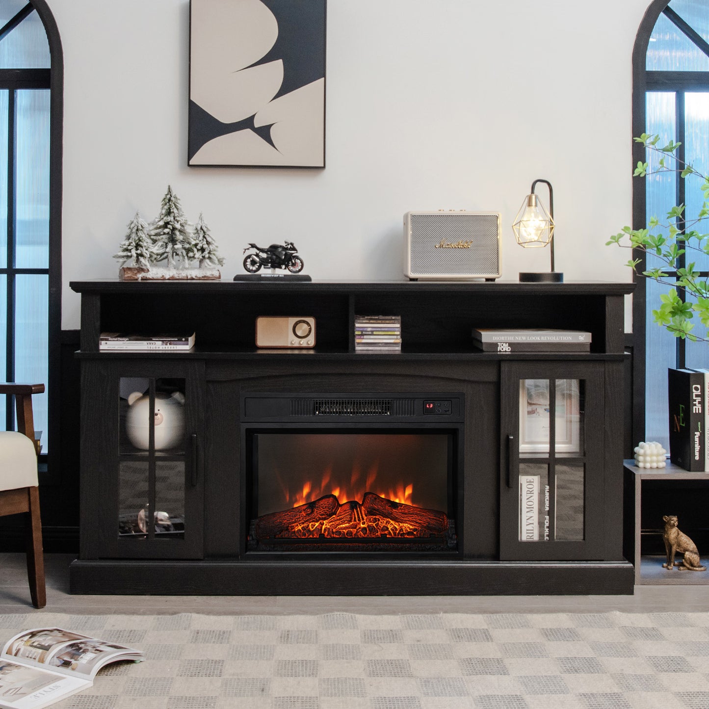 Fireplace TV Stand with 1400W Electric Fireplace-Black