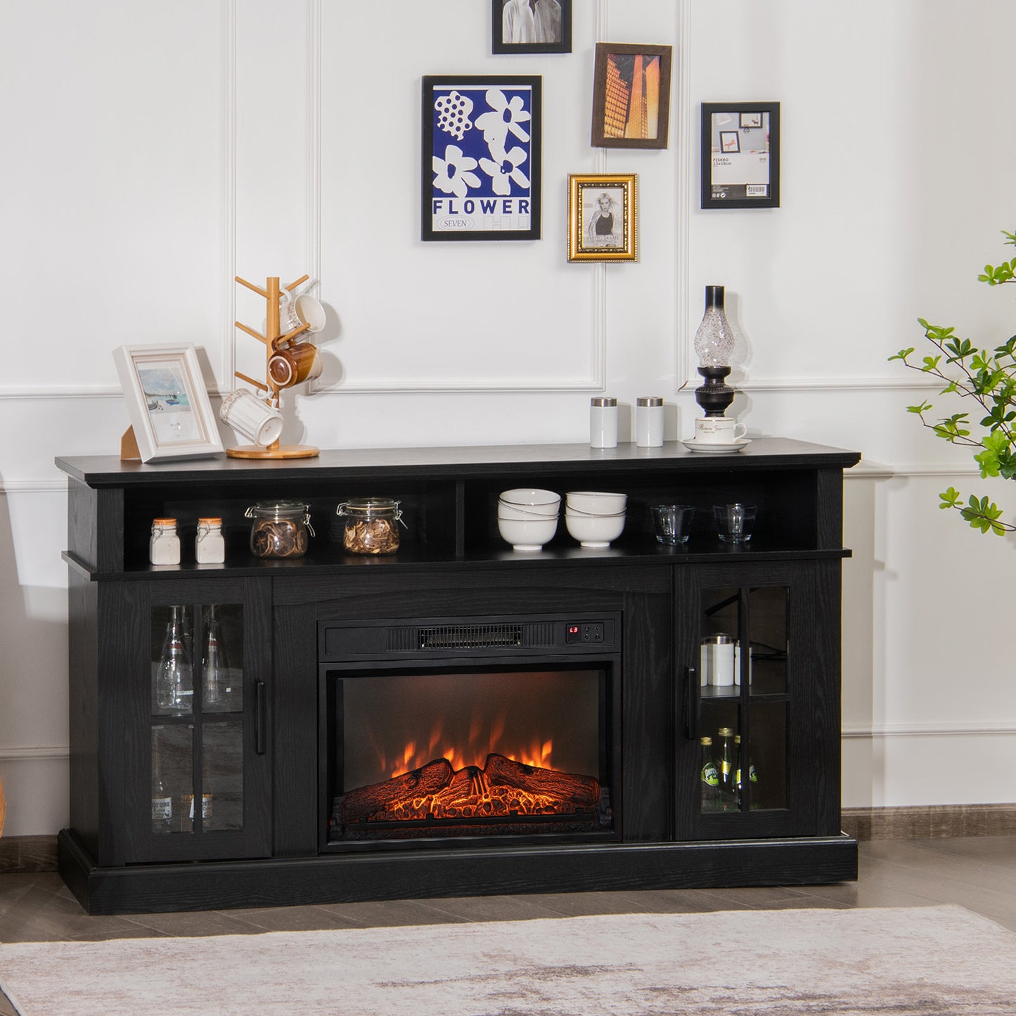 Fireplace TV Stand with 1400W Electric Fireplace-Black