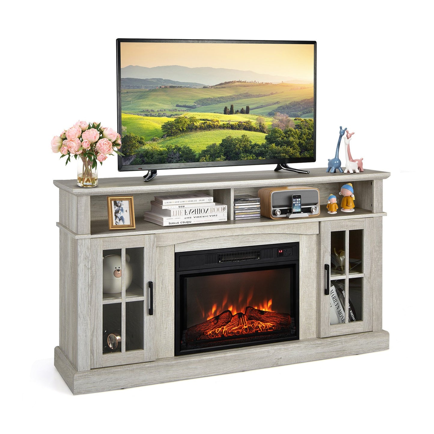 Fireplace TV Stand with 1400W Electric Fireplace-Black
