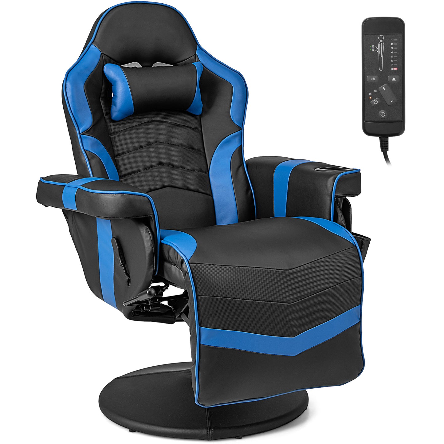 Massage Video Gaming Recliner Chair with Adjustable Height-Blue