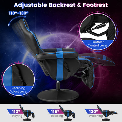 Massage Video Gaming Recliner Chair with Adjustable Height-Blue