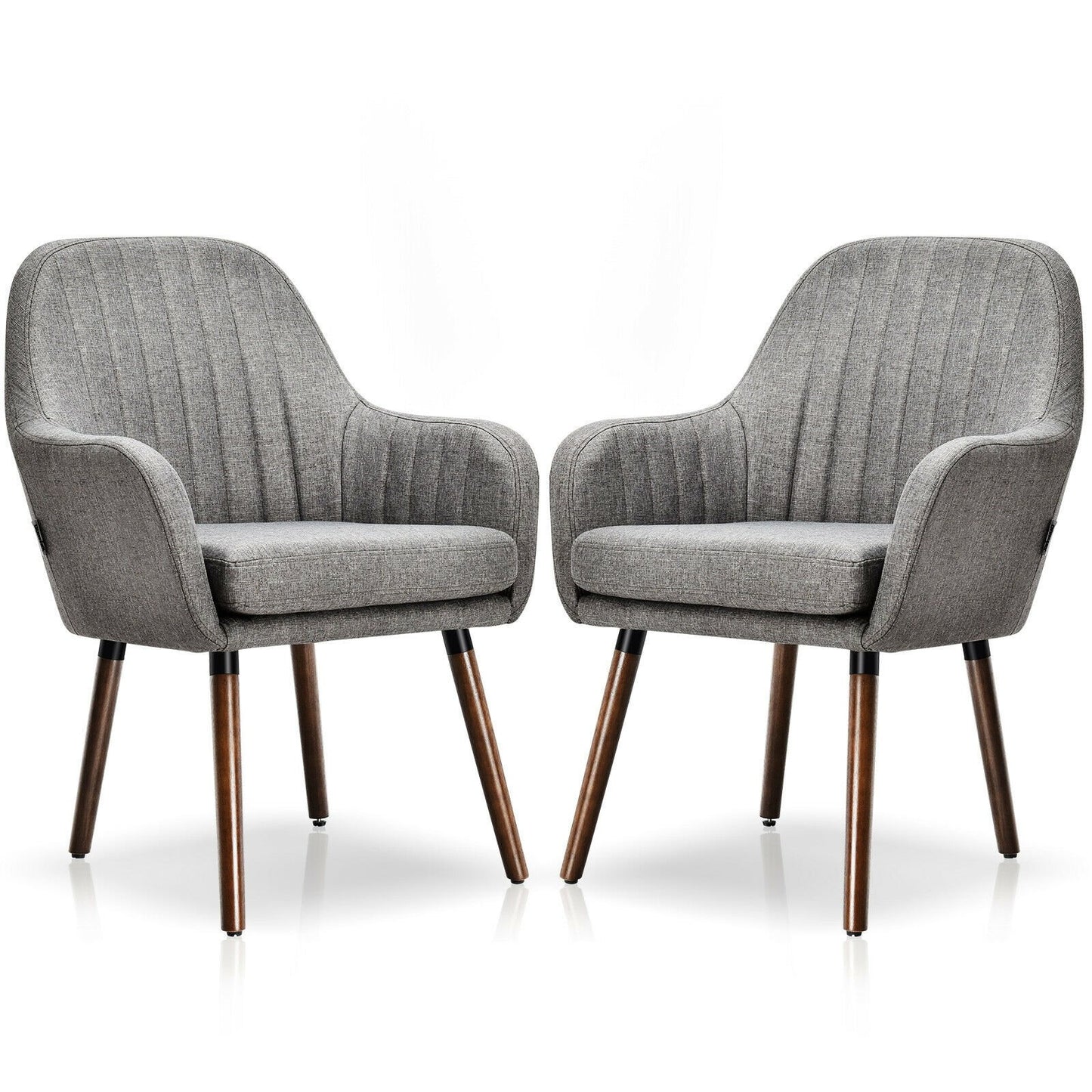Set of 2 Fabric Upholstered Accent Chairs with Wooden Legs-Beige