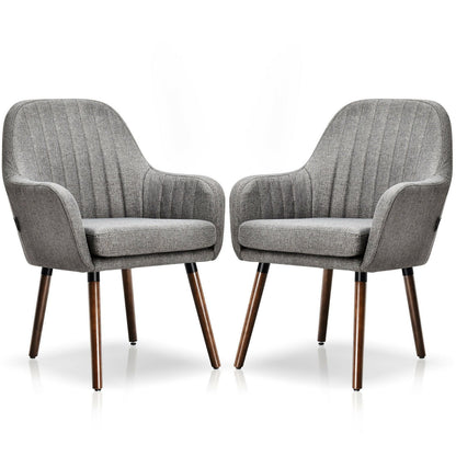 Set of 2 Fabric Upholstered Accent Chairs with Wooden Legs-Beige