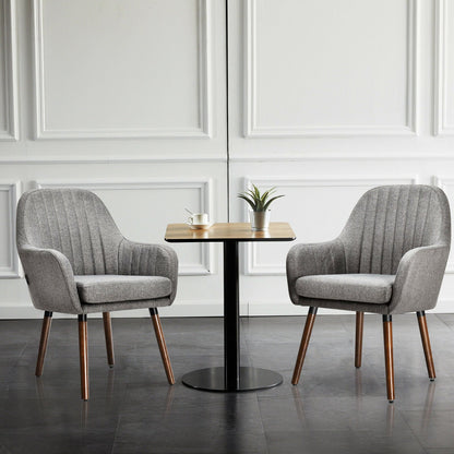 Set of 2 Fabric Upholstered Accent Chairs with Wooden Legs-Beige