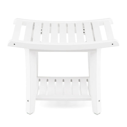 Heavy Duty Waterproof Bath Stool with Curved Seat and Storage Shelf-White