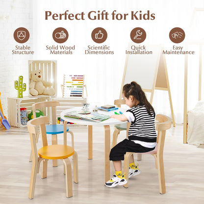 5-Piece Kids Wooden Curved Back Activity Table and Chair Set with Toy Bricks-Gray