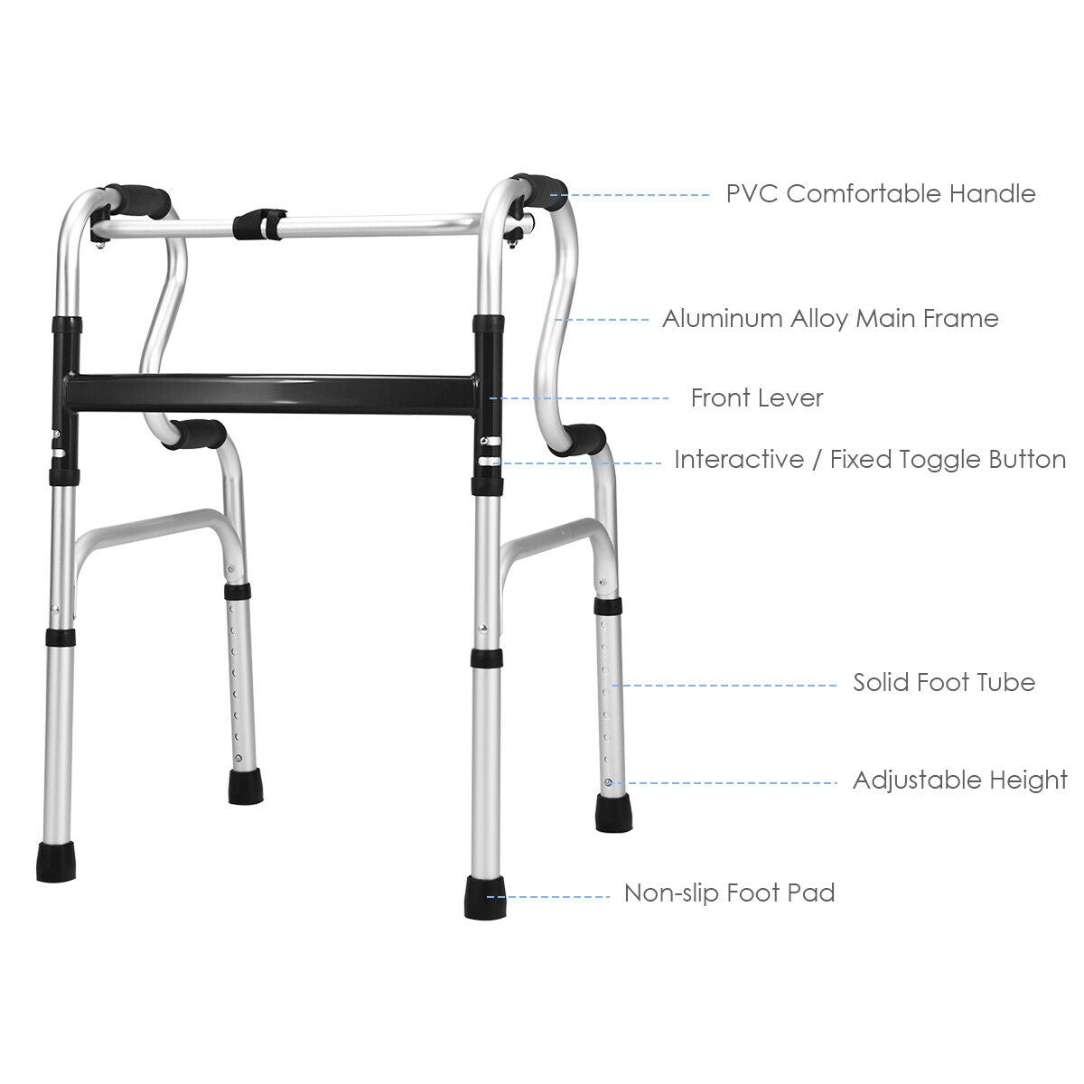 One-Button Folding Aluminum Walking Frame Walker