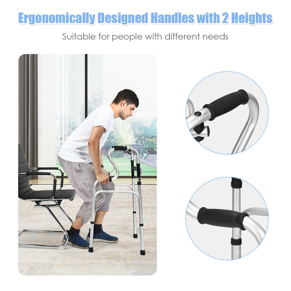 One-Button Folding Aluminum Walking Frame Walker