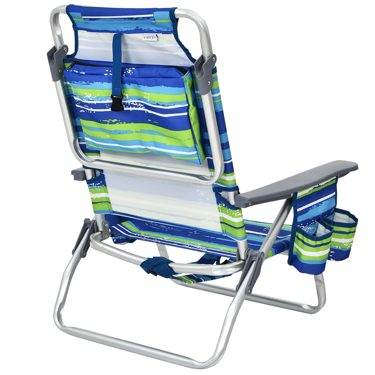 2-Pack Folding Backpack Beach Chair 5-Position Outdoor Reclining Chairs with Pillow-Blue