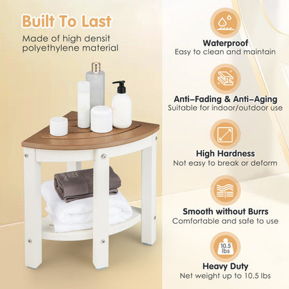 Heavy Duty Corner Shower Bench Stool with Storage Shelf-Brown