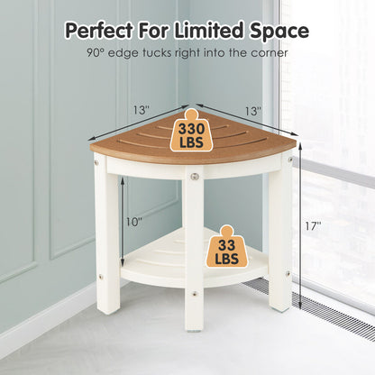 Heavy Duty Corner Shower Bench Stool with Storage Shelf-Brown