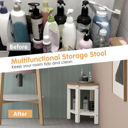 Heavy Duty Corner Shower Bench Stool with Storage Shelf for Shaving Legs-Brown