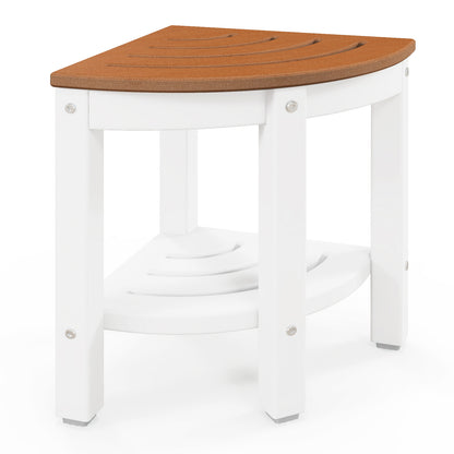 Heavy Duty Corner Shower Bench Stool with Storage Shelf-Brown