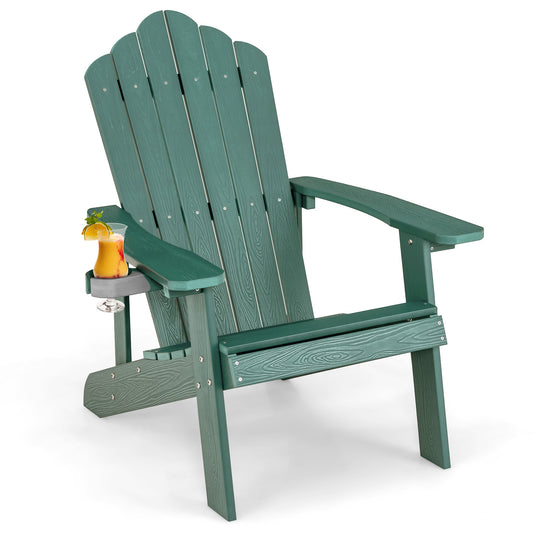 Weather Resistant HIPS Outdoor Adirondack Chair with Cup Holder-Green