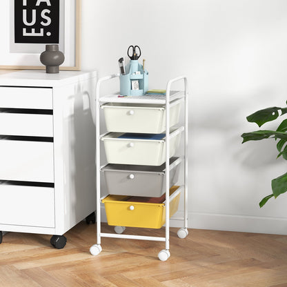 4-Drawer Cart Storage Bin Organizer Rolling with Plastic Drawers-Black