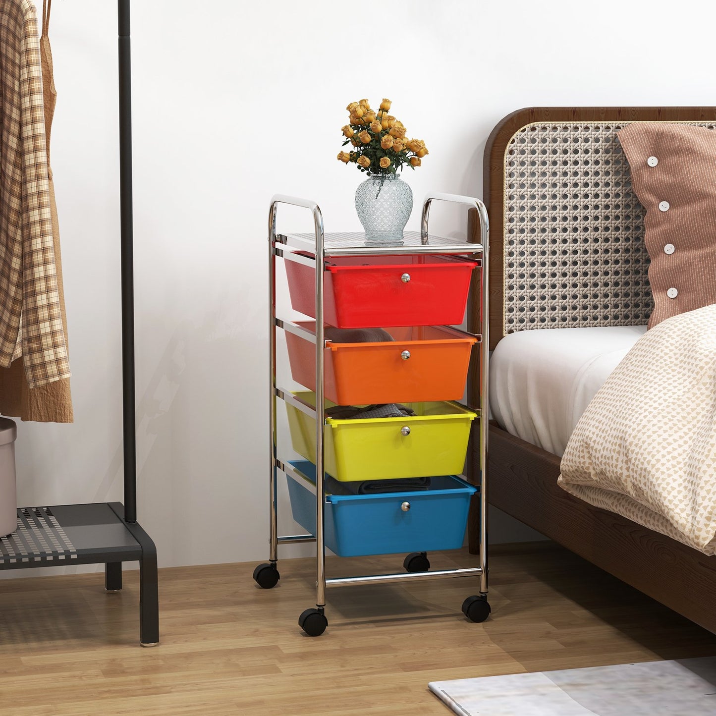 4-Drawer Cart Storage Bin Organizer Rolling with Plastic Drawers-Black