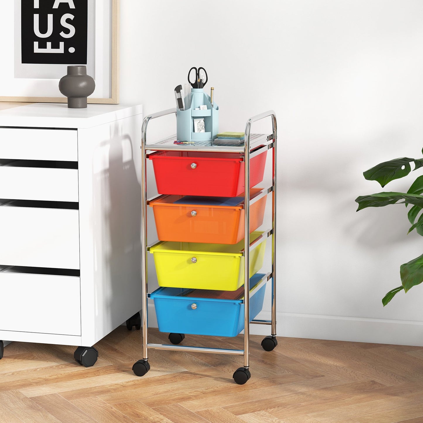 4-Drawer Cart Storage Bin Organizer Rolling with Plastic Drawers-Black
