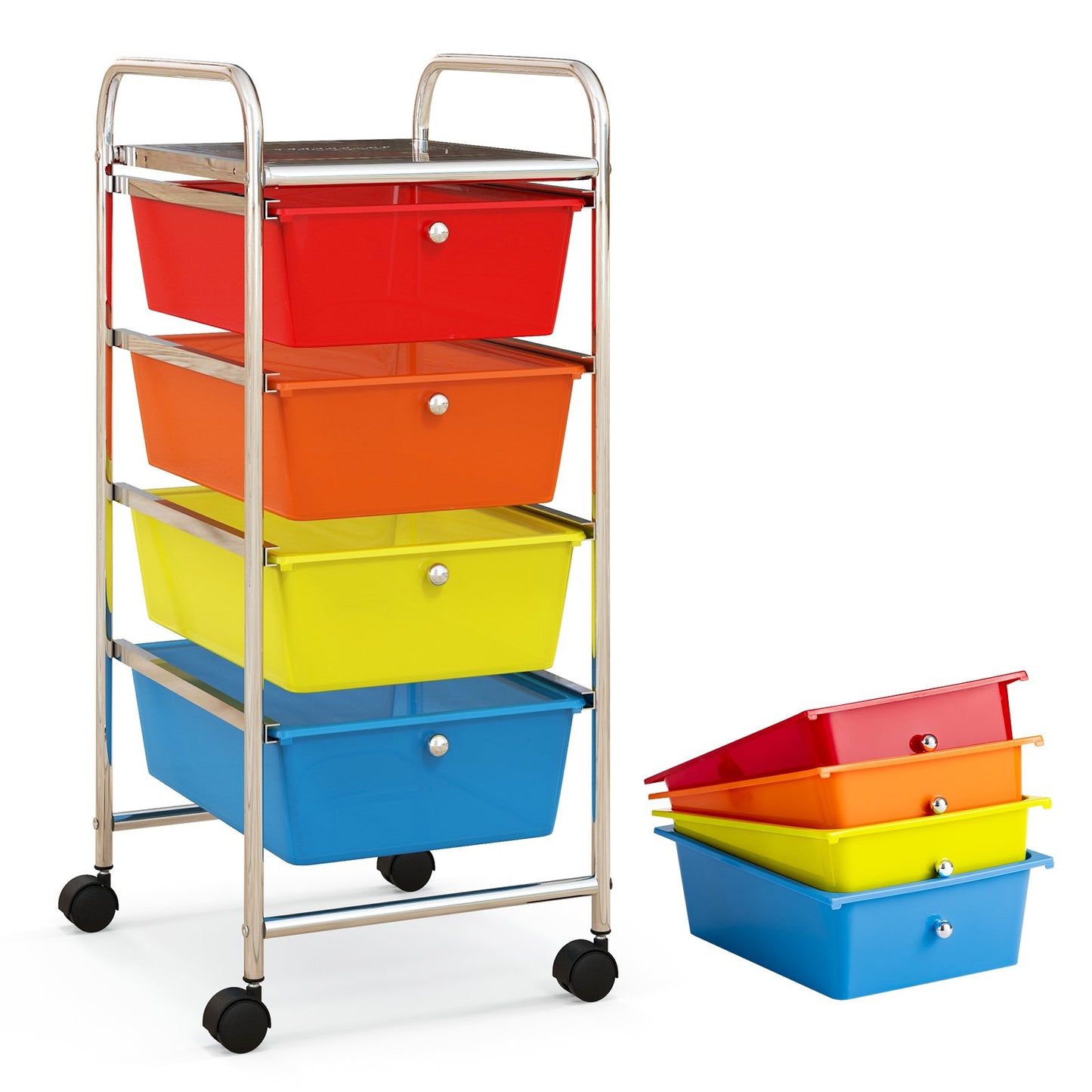 4-Drawer Cart Storage Bin Organizer Rolling with Plastic Drawers-Black