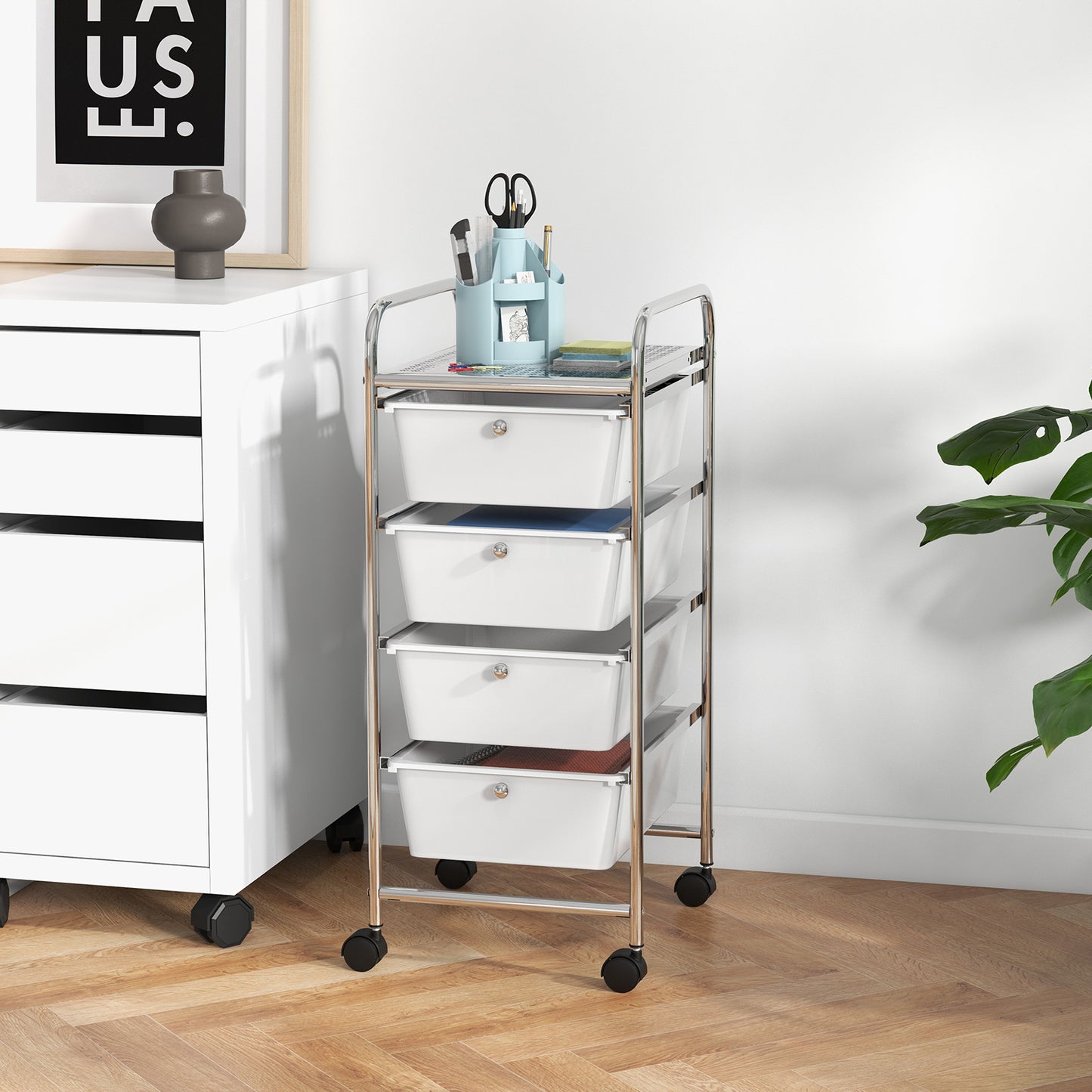 4-Drawer Cart Storage Bin Organizer Rolling with Plastic Drawers-Black
