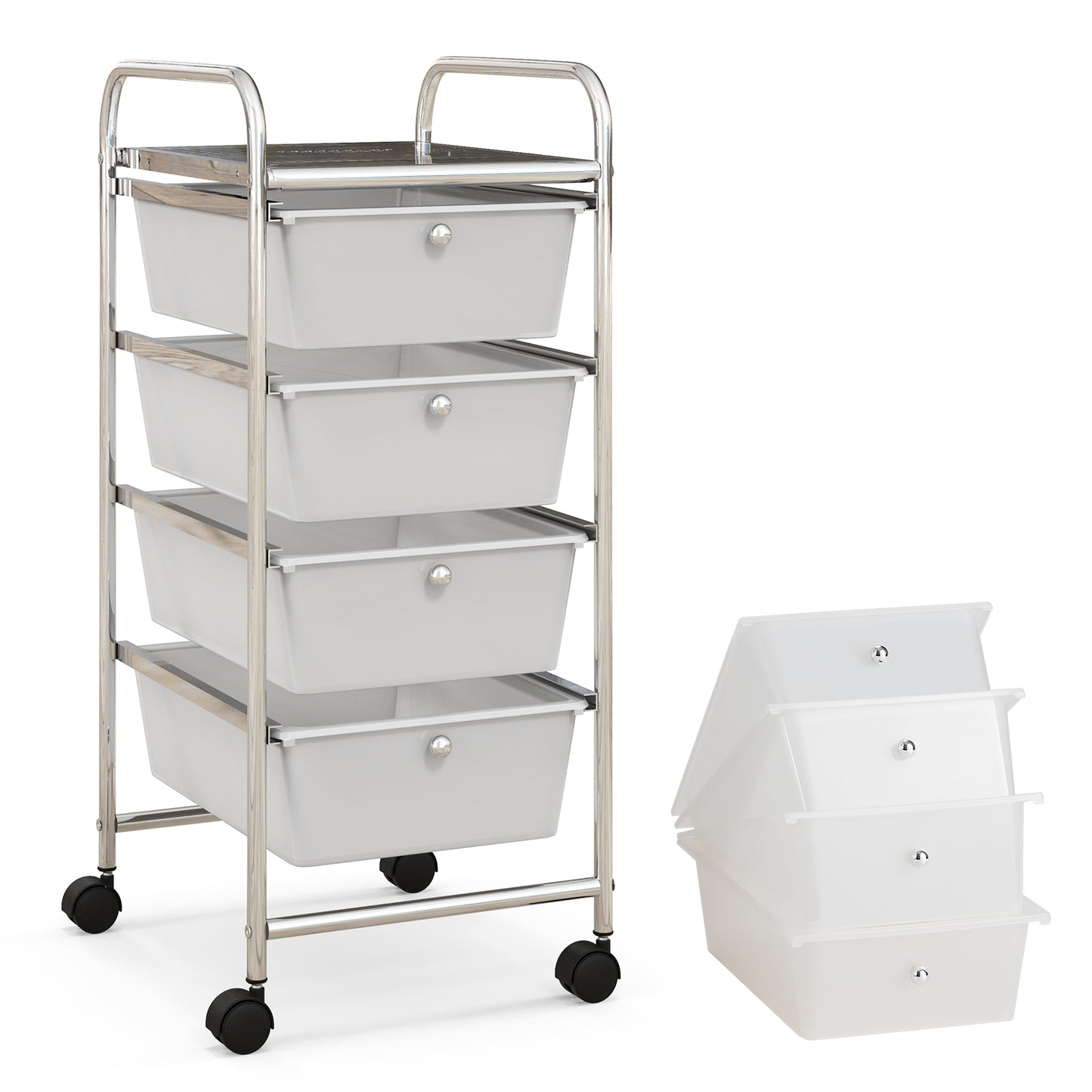 4-Drawer Cart Storage Bin Organizer Rolling with Plastic Drawers-White