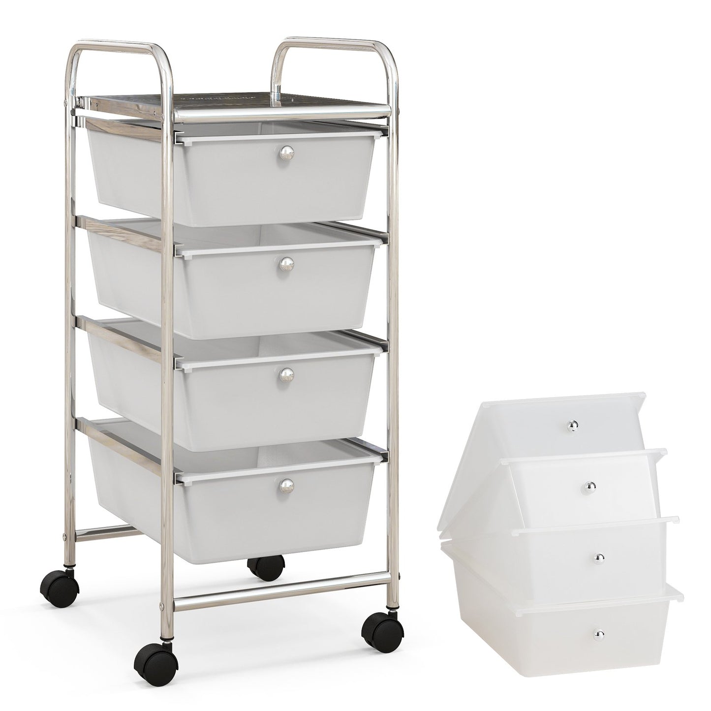 4-Drawer Cart Storage Bin Organizer Rolling with Plastic Drawers-Black