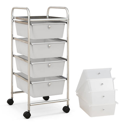 4-Drawer Cart Storage Bin Organizer Rolling with Plastic Drawers-White