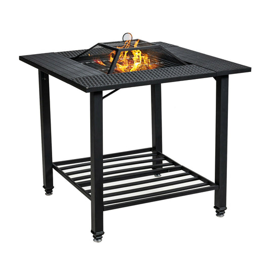 31 Inch Outdoor Fire Pit Dining Table with Cooking BBQ Grate