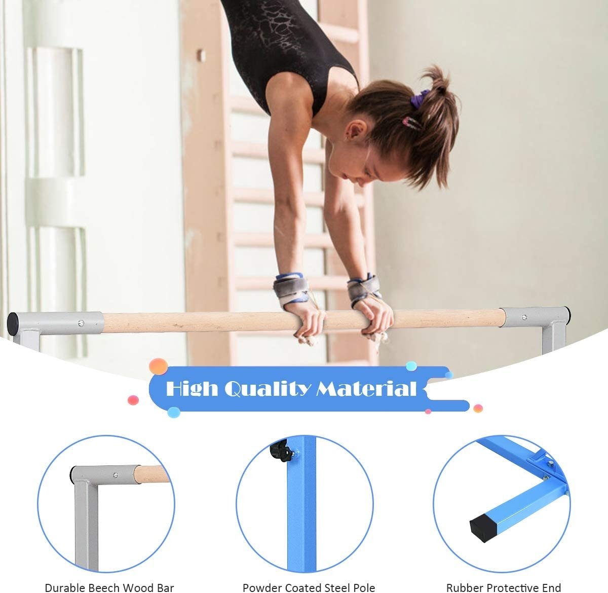 Adjustable Gymnastics Bar Horizontal Bar for Kids-Blue