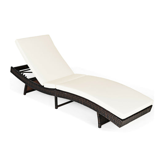 Patio Folding Chaise Lounge with 5 Adjustable Levels and Cushion-White