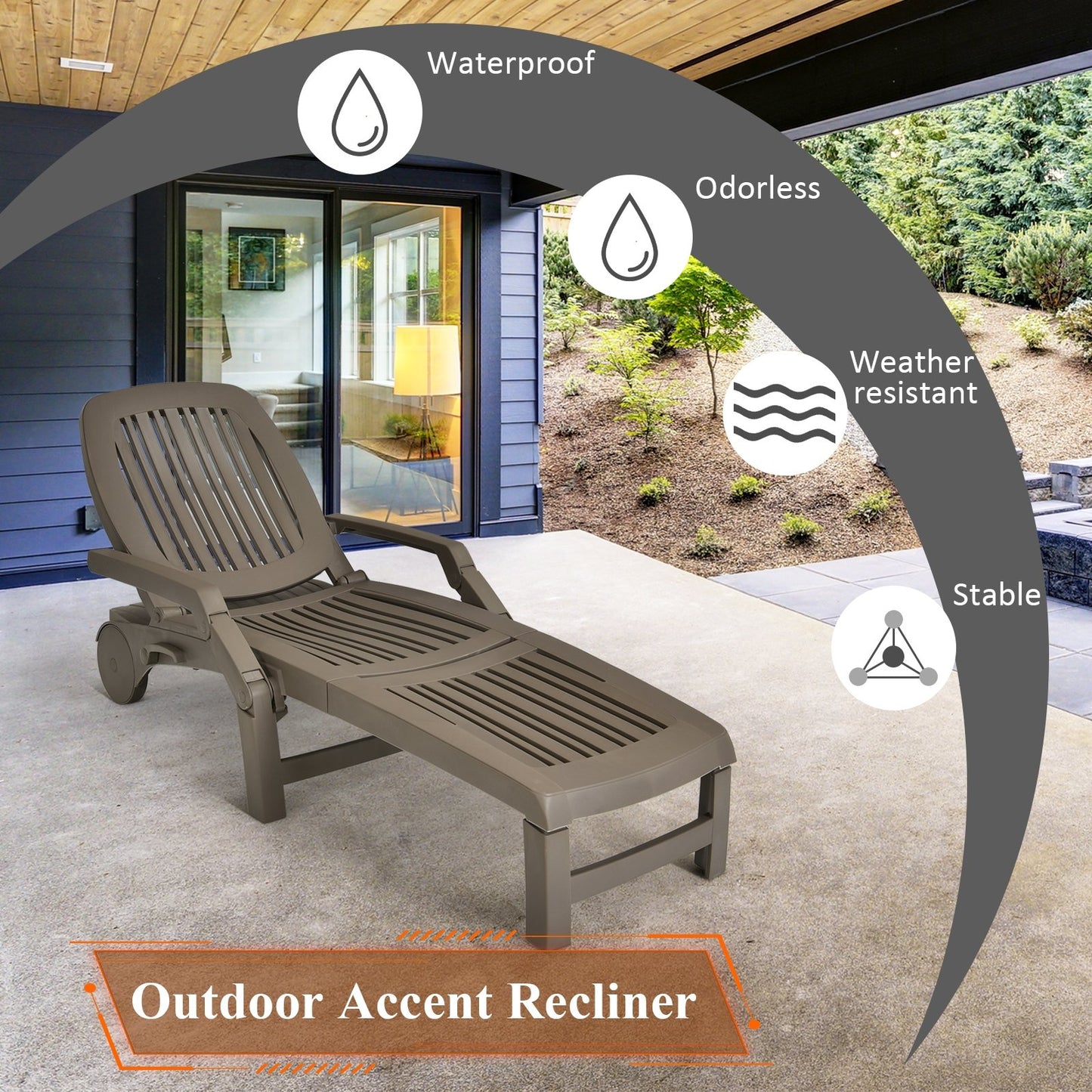 Adjustable Patio Sun Lounger with Weather Resistant Wheels-Black