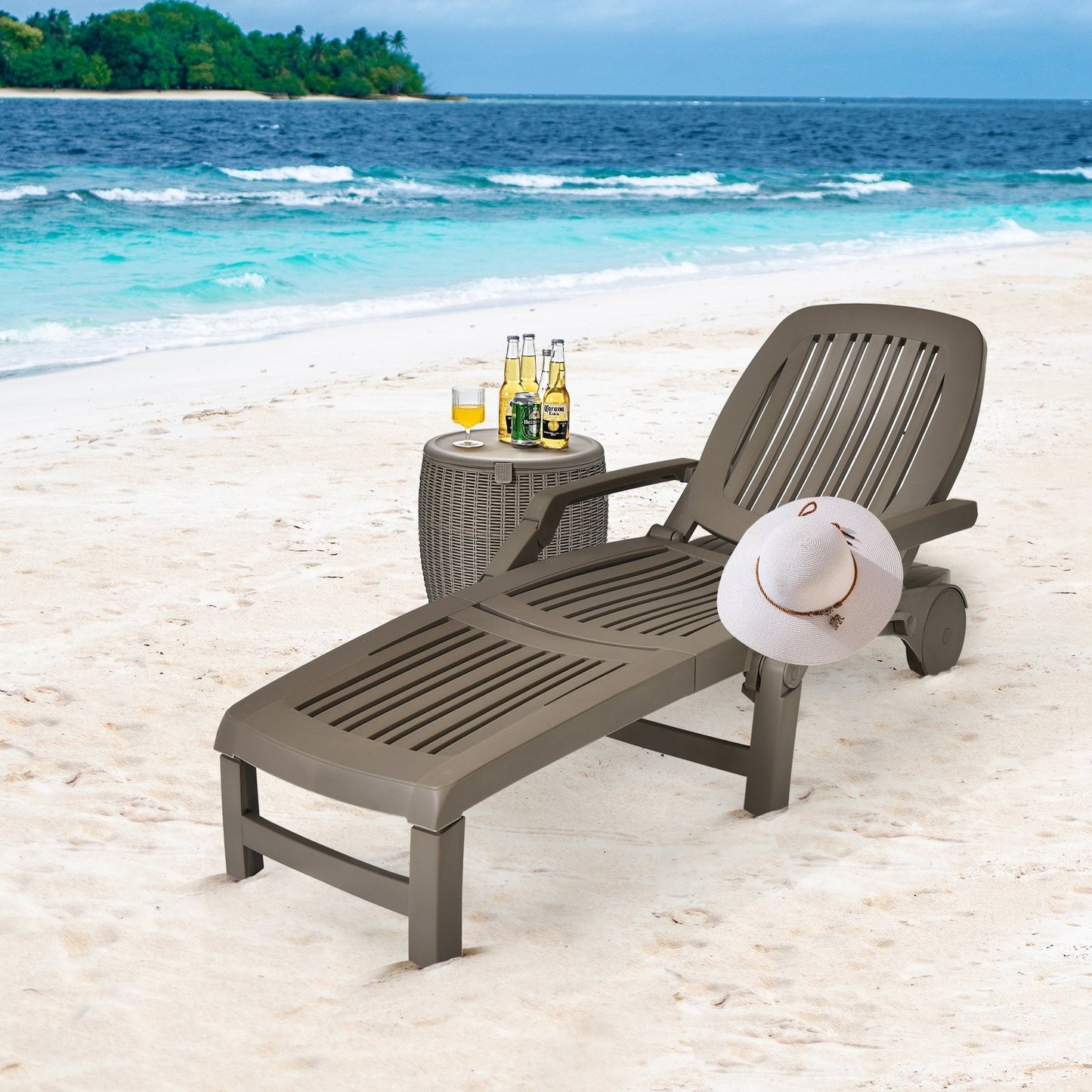 Adjustable Patio Sun Lounger with Weather Resistant Wheels-Black