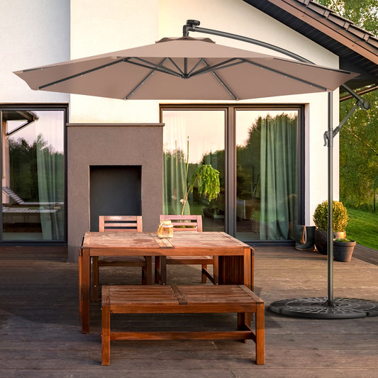 10 Feet Patio Hanging Solar LED Umbrella Sun Shade with Cross Base-Tan - Direct by Wilsons Home Store