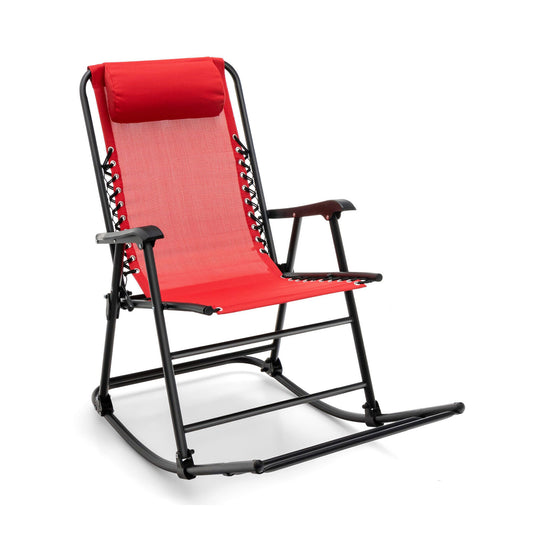 Outdoor Patio Camping Lightweight Folding Rocking Chair with Footrest -Red