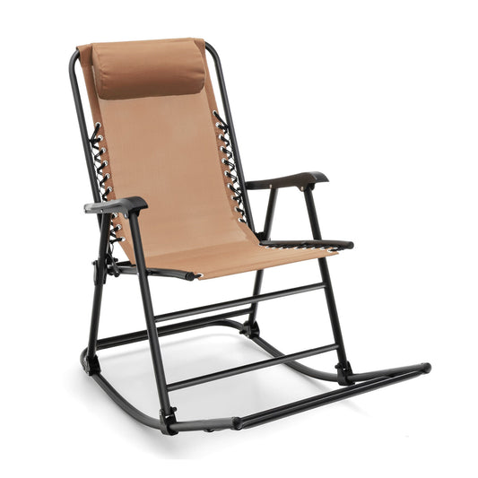 Outdoor Patio Camping Lightweight Folding Rocking Chair with Footrest -Beige