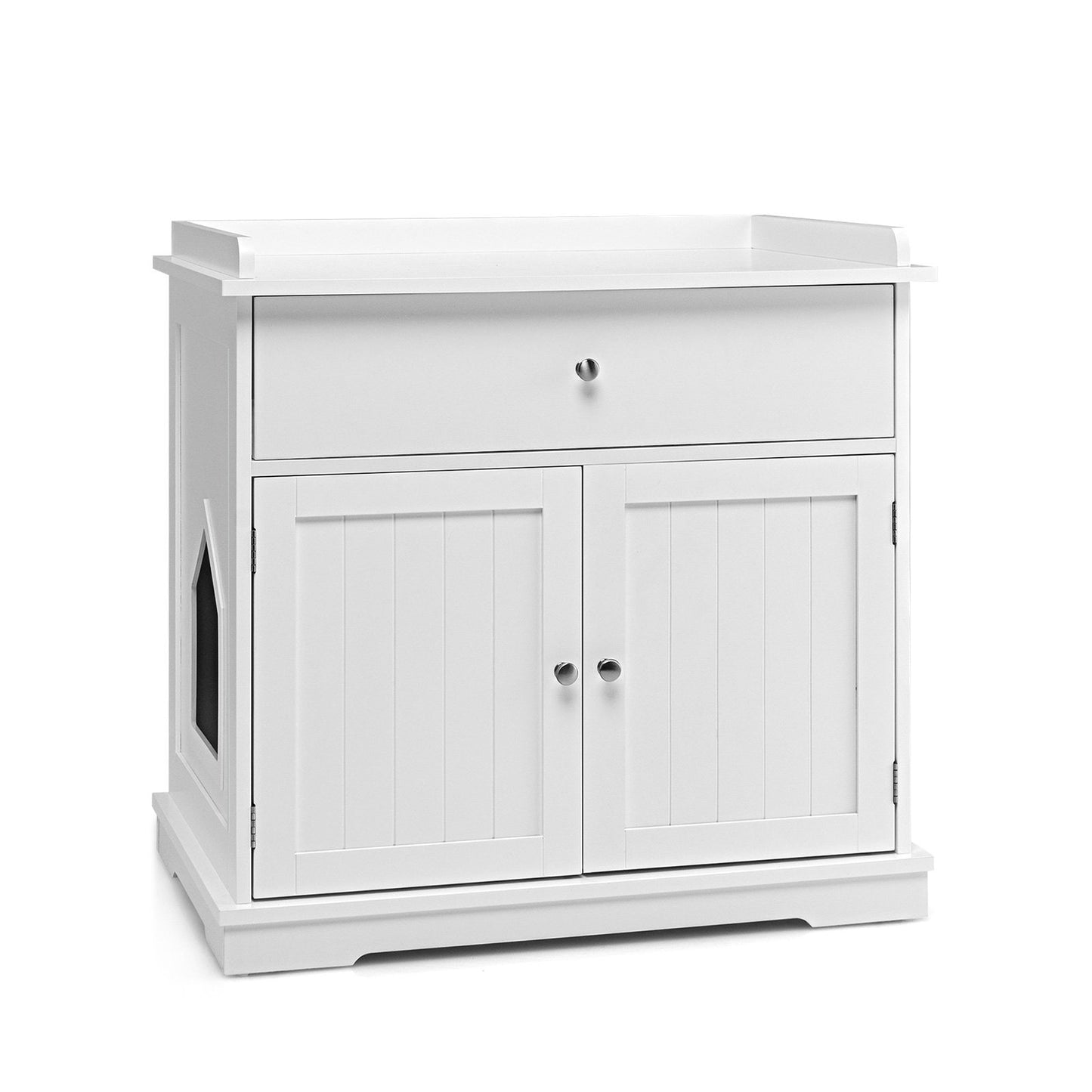 Wooden Cat Litter Box Enclosure with Drawer Side Table Furniture-Brown