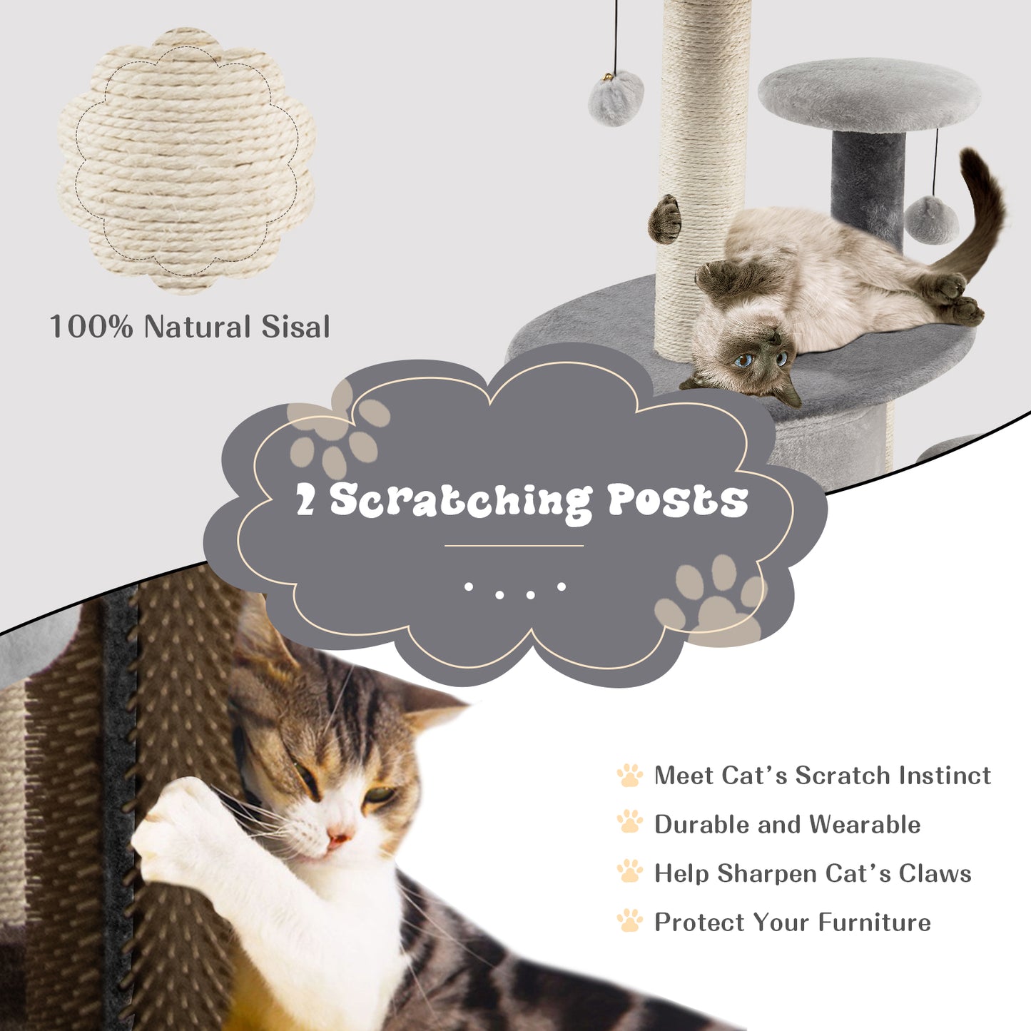 40 Inch Cat Tree Tower Multi-Level Activity Tree with 2-Tier Cat-Hole Condo-Gray