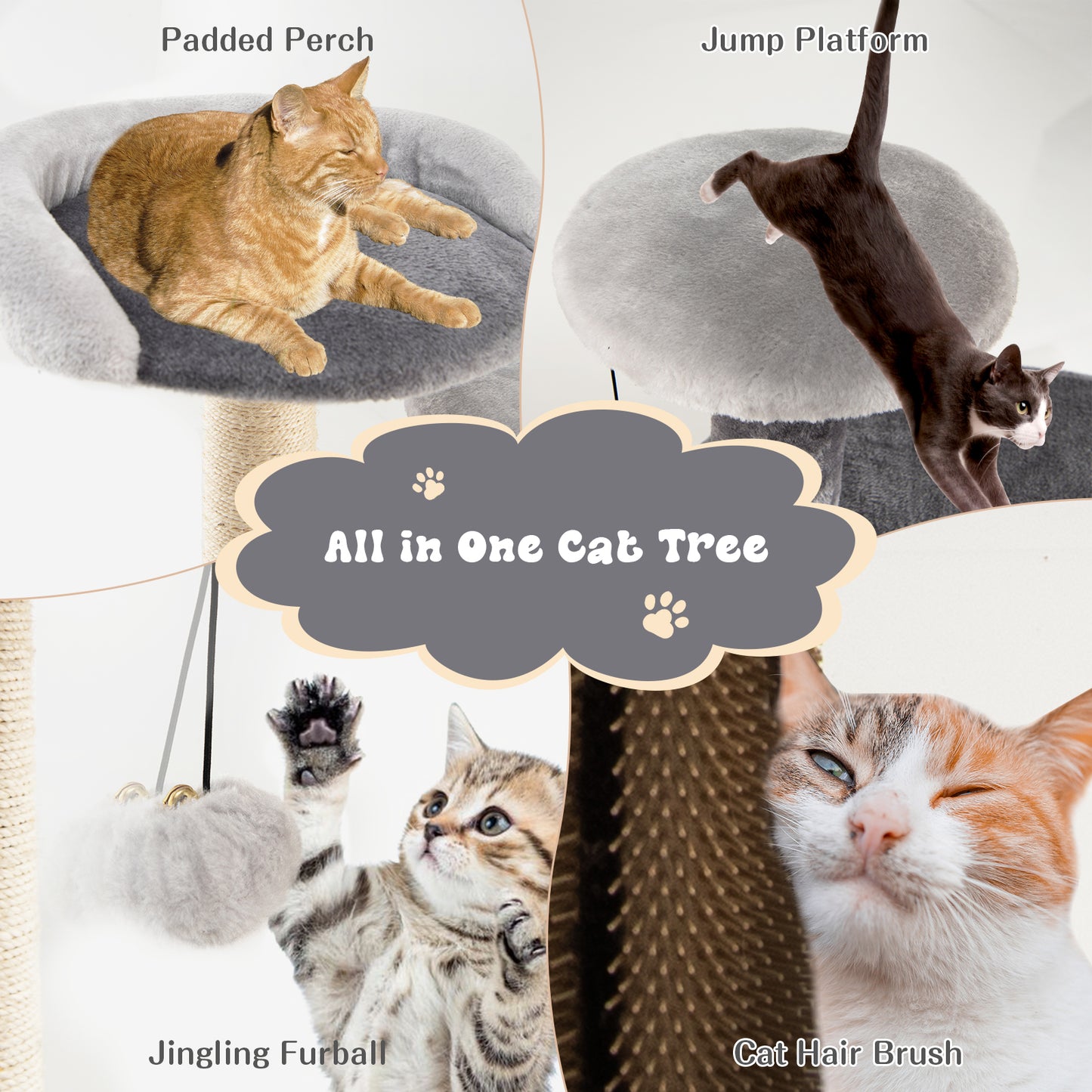 40 Inch Cat Tree Tower Multi-Level Activity Tree with 2-Tier Cat-Hole Condo-Gray