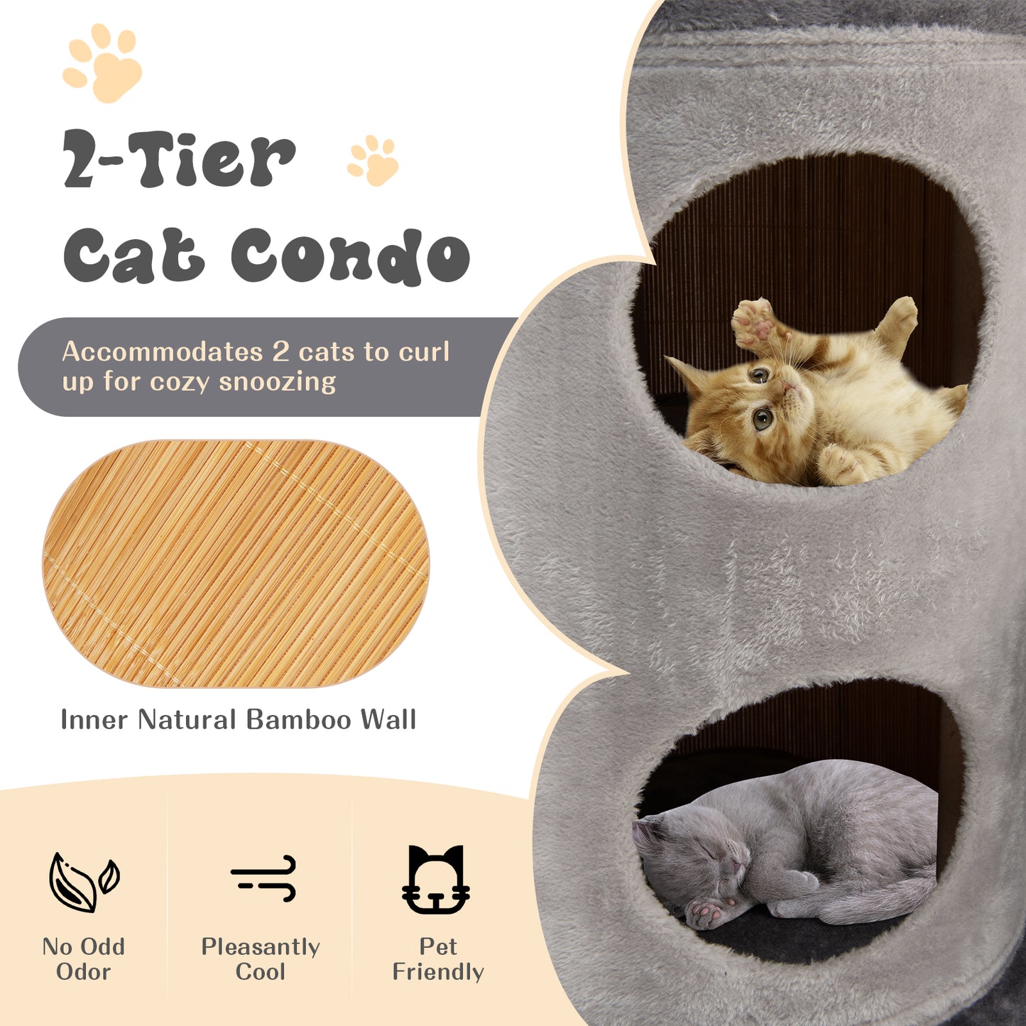 40 Inch Cat Tree Tower Multi-Level Activity Tree with 2-Tier Cat-Hole Condo-Gray