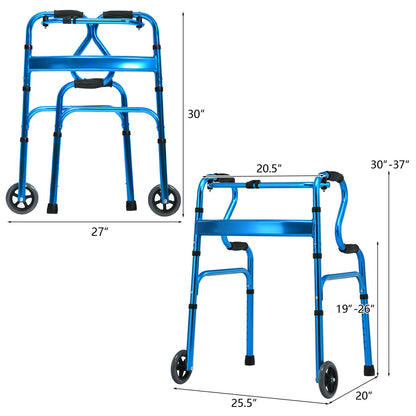 Aluminum Heavy-Duty Folding Wheeled Stand-Assist Walker-Blue