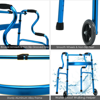Aluminum Heavy-Duty Folding Wheeled Stand-Assist Walker-Blue