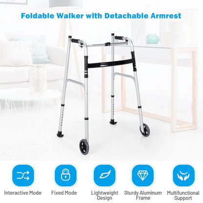 Folding Height Adjustable Walking Frame with Armrest Support-Silver