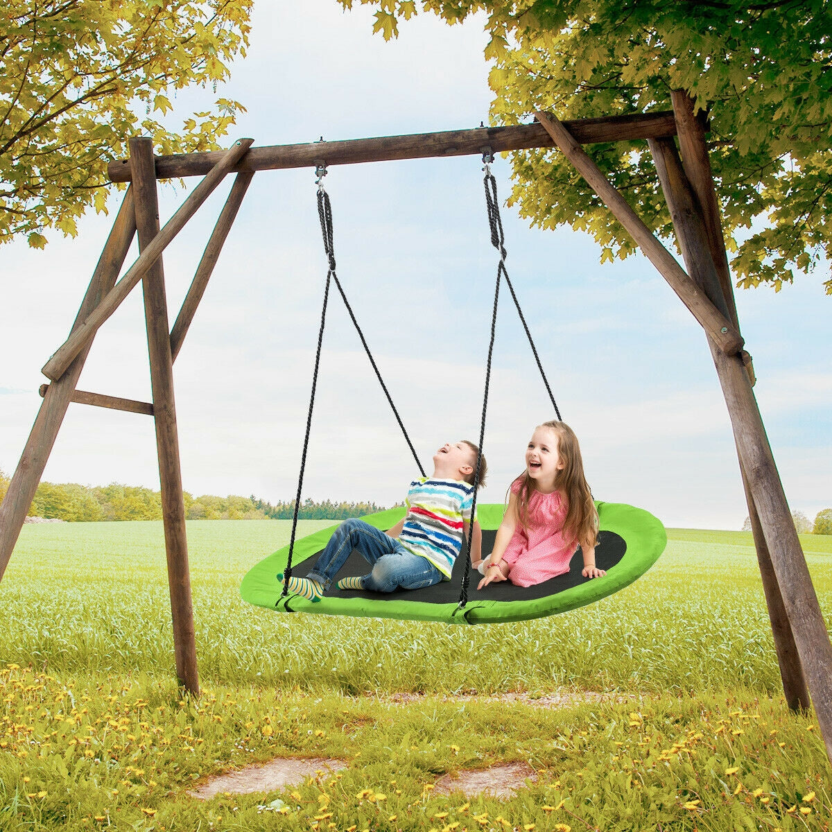 60 Inch Saucer Surf Outdoor Adjustable Swing Set-Blue+Black